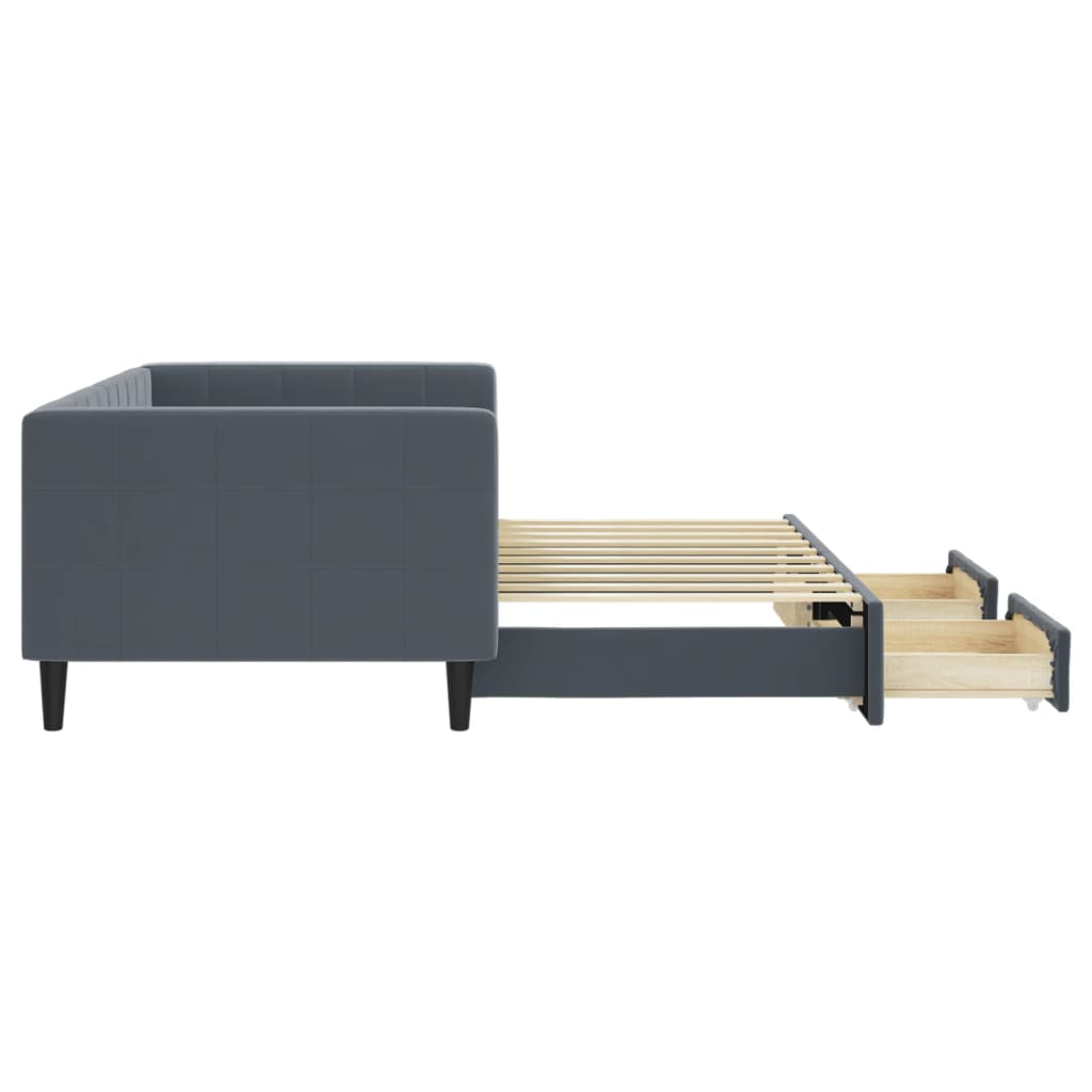 vidaXL Sofa rozsuwana z szufladami, ciemnoszara, 90x190 cm, aksamit