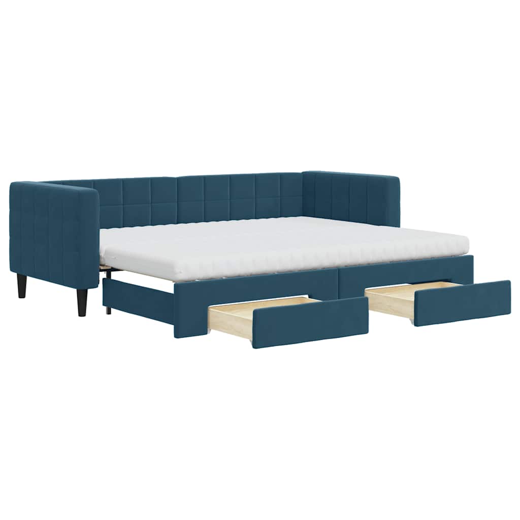 vidaXL Sofa rozsuwana z szufladami, niebieska, 80x200 cm, aksamit