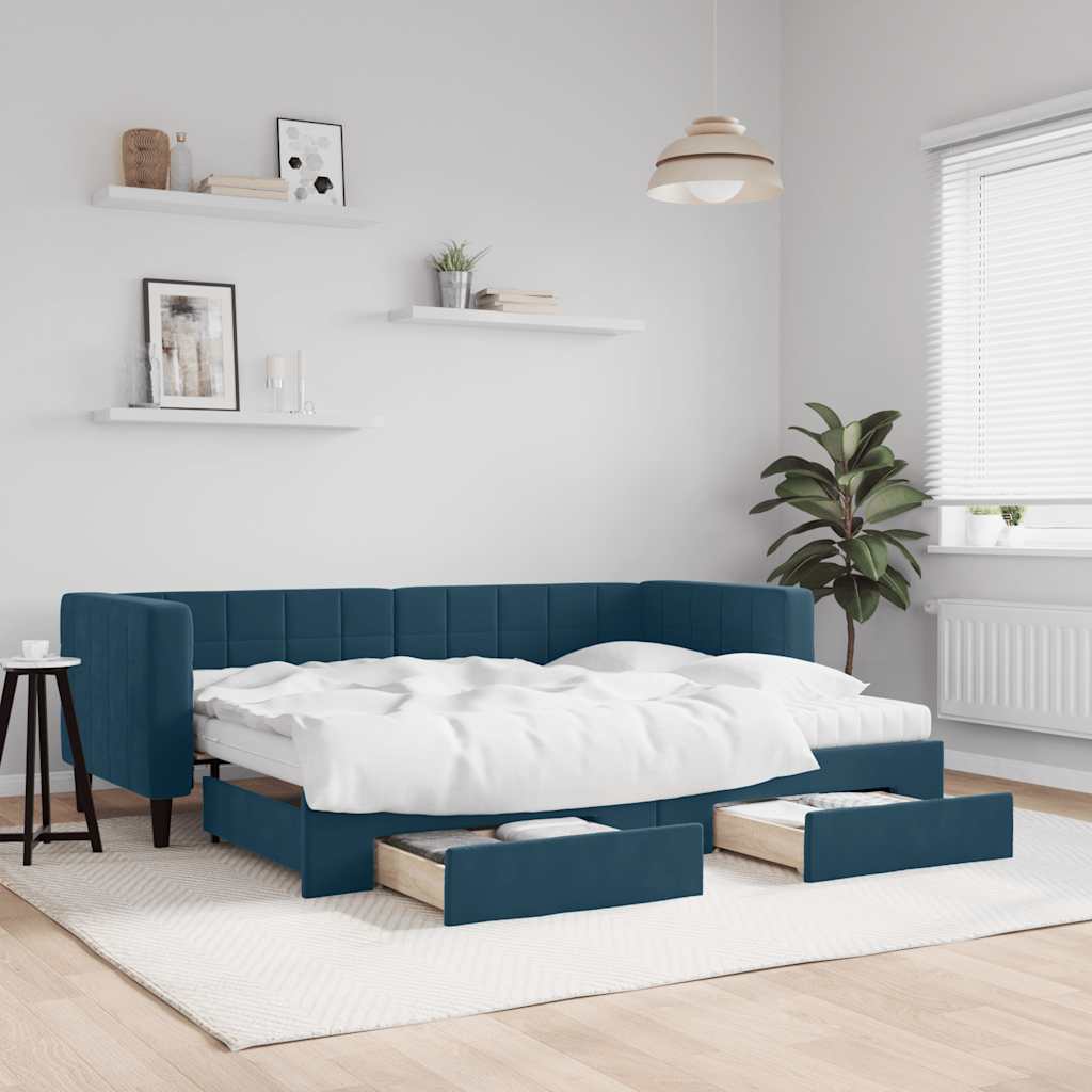 vidaXL Sofa rozsuwana z szufladami, niebieska, 80x200 cm, aksamit