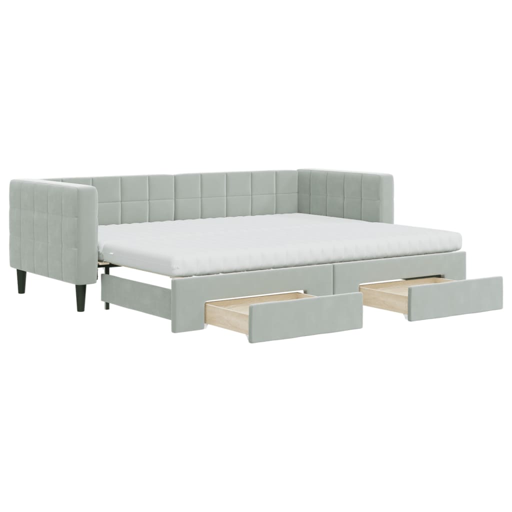 vidaXL Sofa rozsuwana z szufladami, jasnoszara, 80x200 cm, aksamit