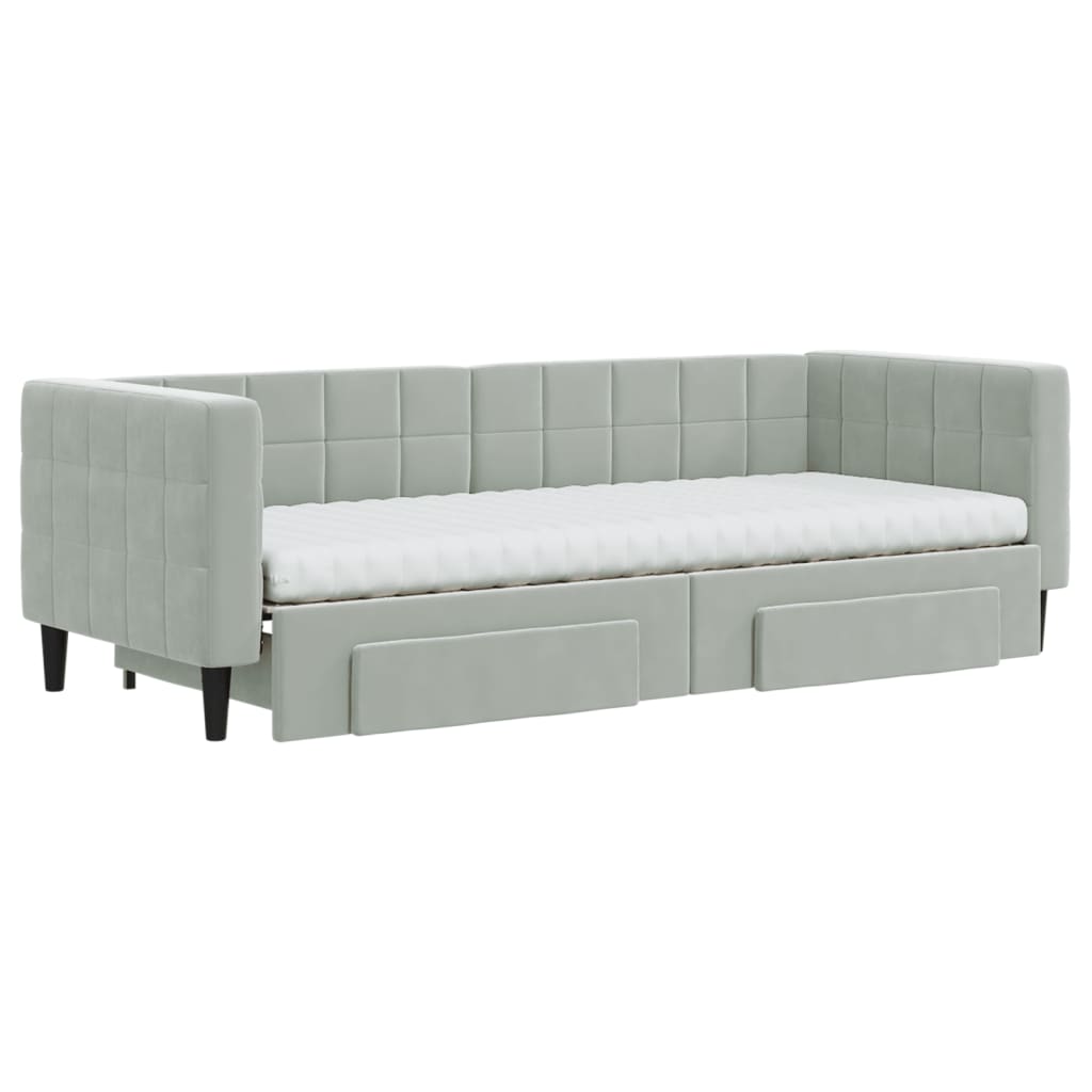 vidaXL Sofa rozsuwana z szufladami, jasnoszara, 80x200 cm, aksamit