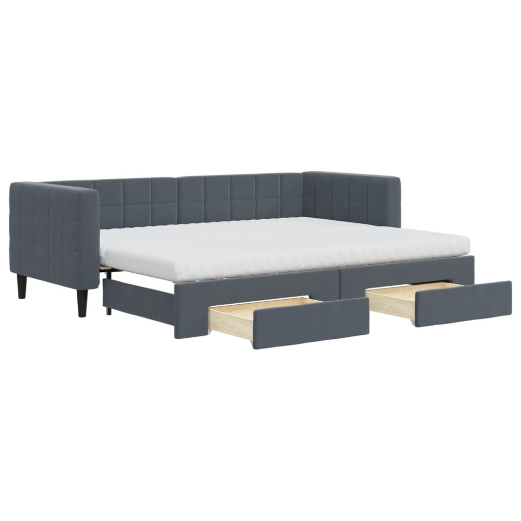 vidaXL Sofa rozsuwana z szufladami, ciemnoszara, 80x200 cm, aksamit