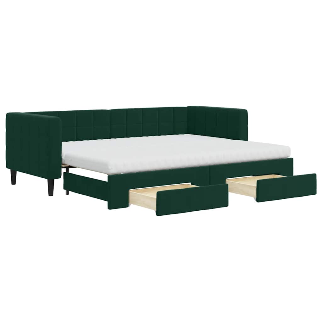vidaXL Sofa rozsuwana z szufladami, ciemnozielona, 80x200 cm, aksamit
