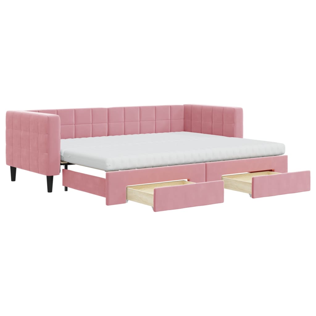 vidaXL Sofa rozsuwana z szufladami, różowa, 80x200 cm, aksamit