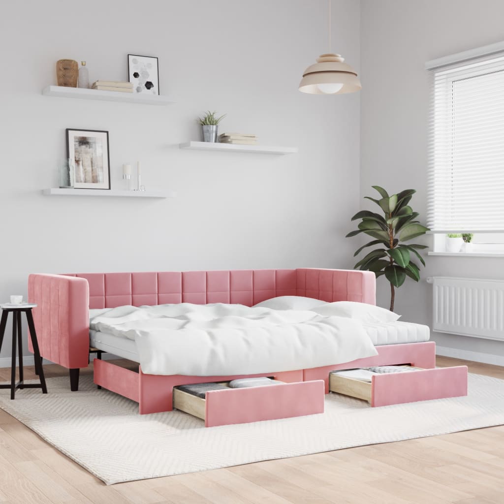 vidaXL Sofa rozsuwana z szufladami, różowa, 80x200 cm, aksamit