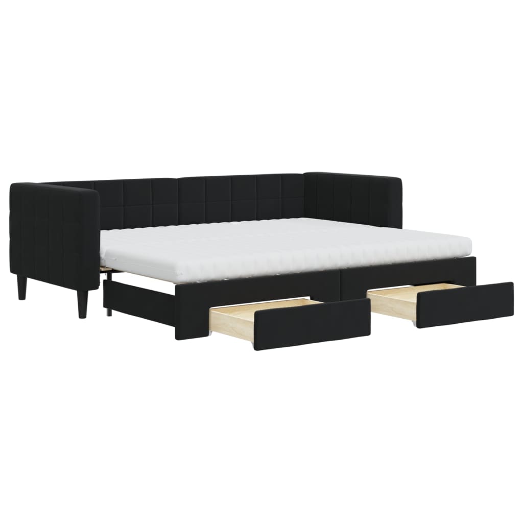 vidaXL Sofa rozsuwana z szufladami, czarna, 80x200 cm, aksamit