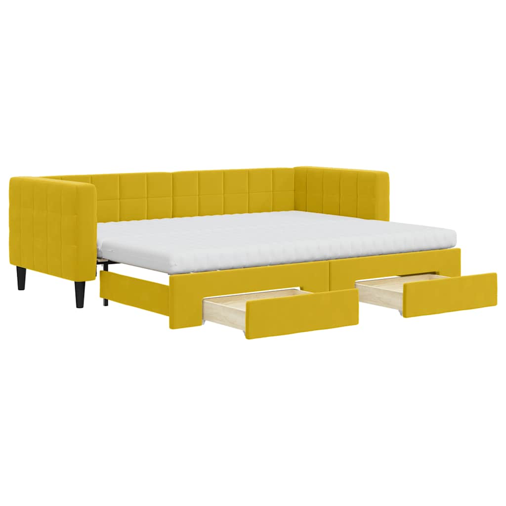 vidaXL Sofa rozsuwana z szufladami, żółta, 80x200 cm, aksamit