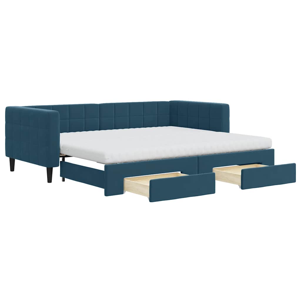 vidaXL Sofa rozsuwana z szufladami, niebieska, 90x200 cm, aksamit