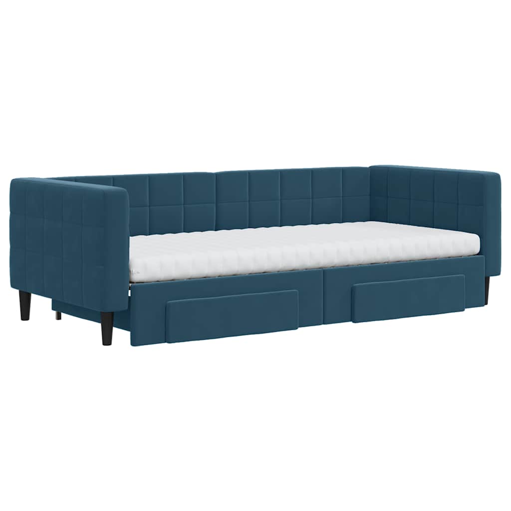 vidaXL Sofa rozsuwana z szufladami, niebieska, 90x200 cm, aksamit