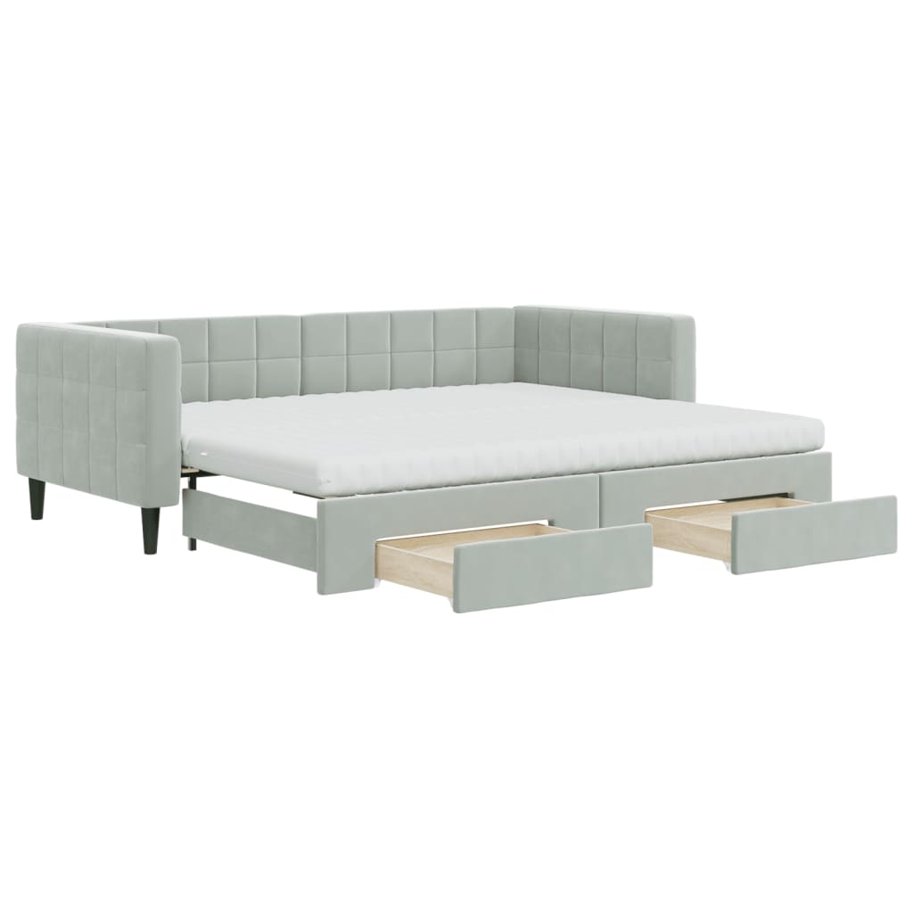 vidaXL Sofa rozsuwana z szufladami, jasnoszara, 90x200 cm, aksamit