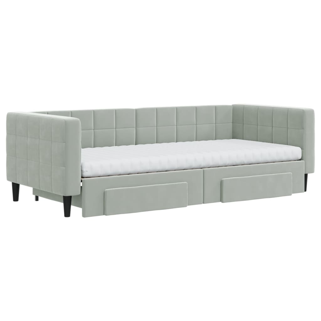 vidaXL Sofa rozsuwana z szufladami, jasnoszara, 90x200 cm, aksamit