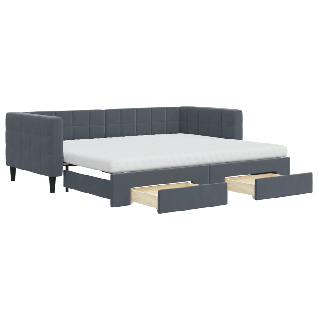 vidaXL Sofa rozsuwana z szufladami, ciemnoszara, 90x200 cm, aksamit