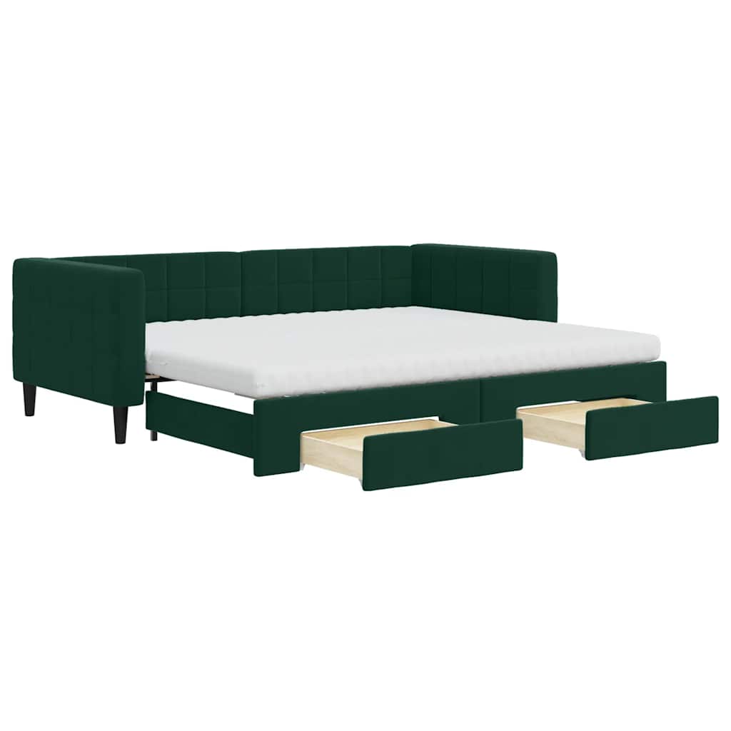vidaXL Sofa rozsuwana z szufladami, ciemnozielona, 90x200 cm, aksamit