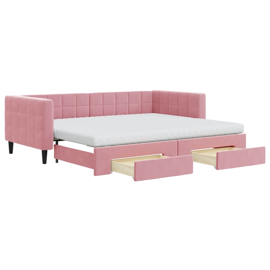 vidaXL Sofa rozsuwana z szufladami, różowa, 90x200 cm, aksamit