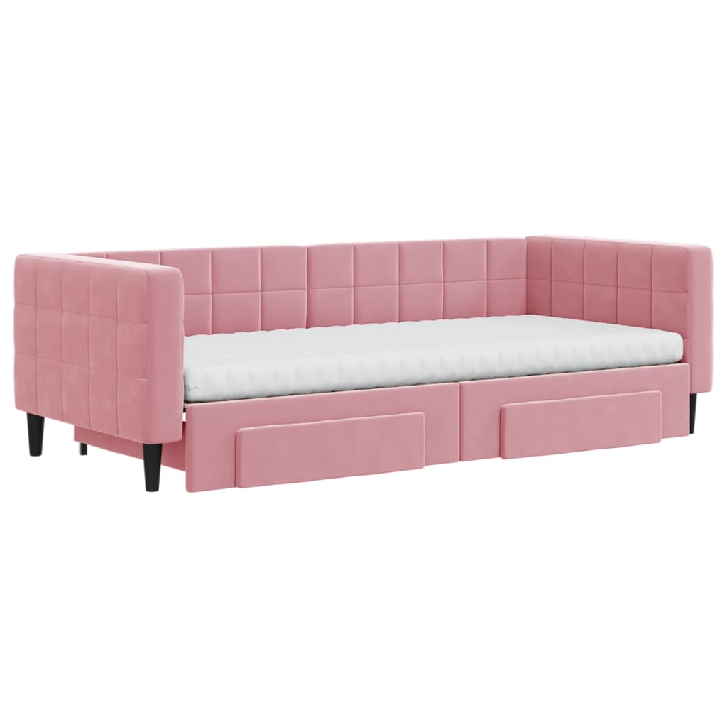 vidaXL Sofa rozsuwana z szufladami, różowa, 90x200 cm, aksamit