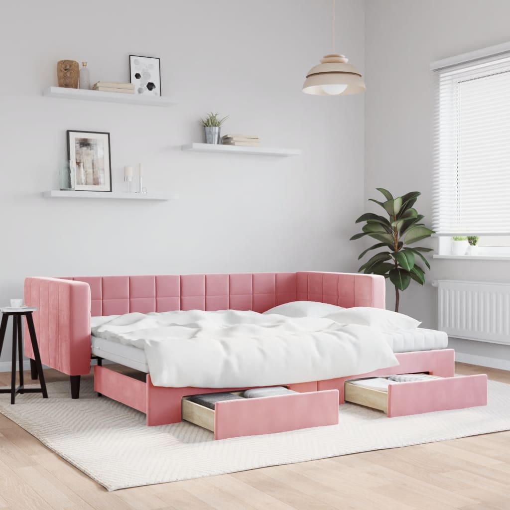 vidaXL Sofa rozsuwana z szufladami, różowa, 90x200 cm, aksamit