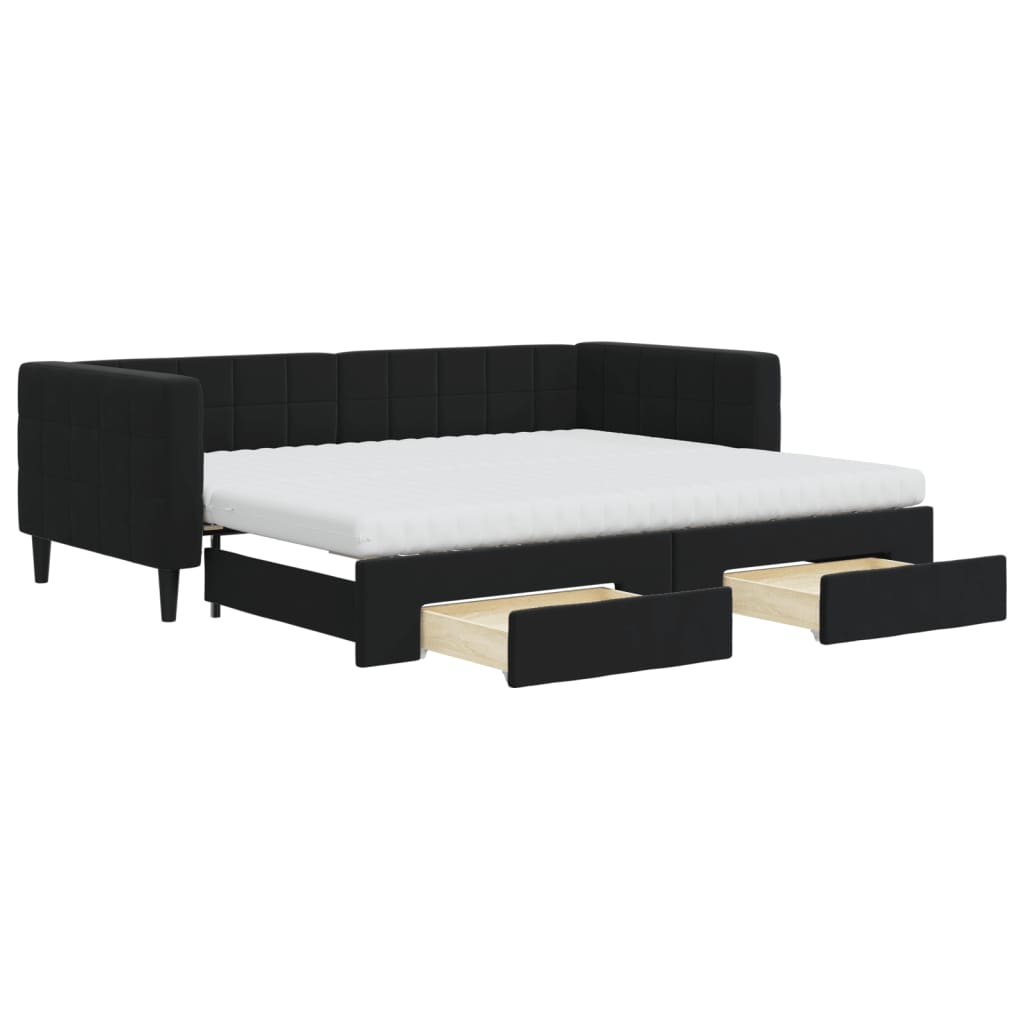 vidaXL Sofa rozsuwana z szufladami, czarna, 90x200 cm, aksamit