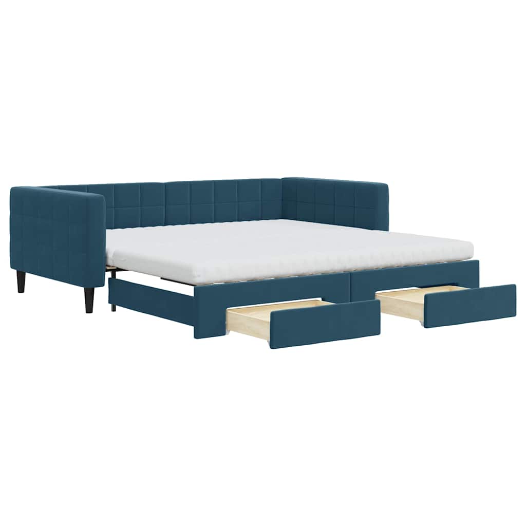 vidaXL Sofa rozsuwana z szufladami, niebieska, 100x200 cm, aksamit