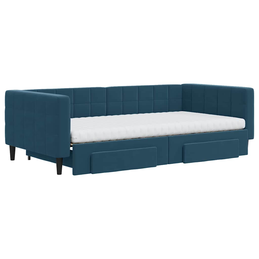 vidaXL Sofa rozsuwana z szufladami, niebieska, 100x200 cm, aksamit