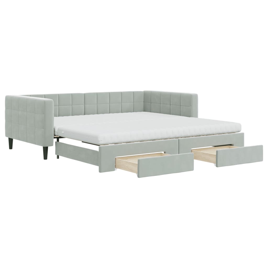 vidaXL Sofa rozsuwana z szufladami, jasnoszara, 100x200 cm, aksamit
