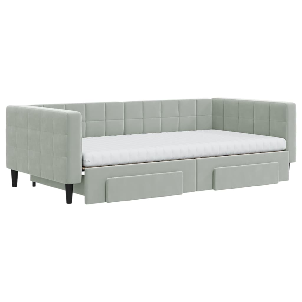 vidaXL Sofa rozsuwana z szufladami, jasnoszara, 100x200 cm, aksamit