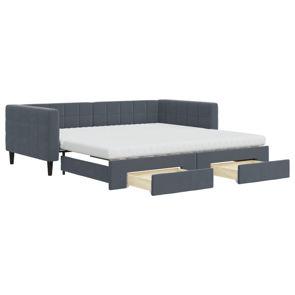 vidaXL Sofa rozsuwana z szufladami, ciemnoszara, 100x200 cm, aksamit