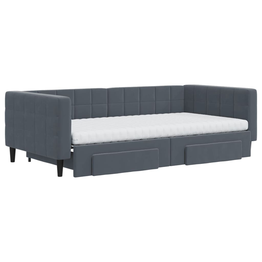 vidaXL Sofa rozsuwana z szufladami, ciemnoszara, 100x200 cm, aksamit