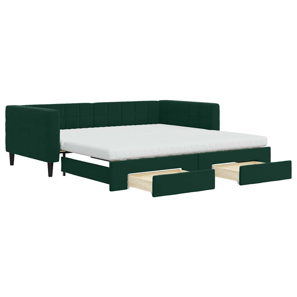 vidaXL Sofa rozsuwana z szufladami, ciemnozielona, 100x200 cm, aksamit