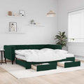 vidaXL Sofa rozsuwana z szufladami, ciemnozielona, 100x200 cm, aksamit