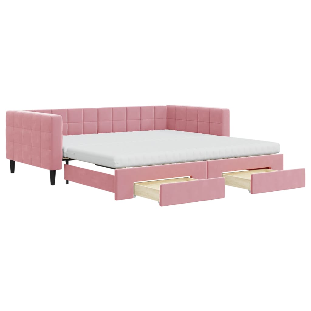 vidaXL Sofa rozsuwana z szufladami, różowa, 100x200 cm, aksamit