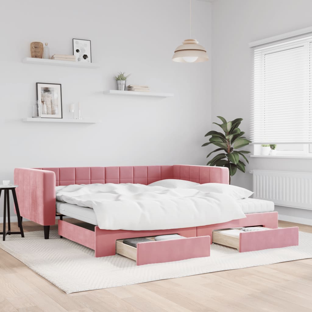 vidaXL Sofa rozsuwana z szufladami, różowa, 100x200 cm, aksamit