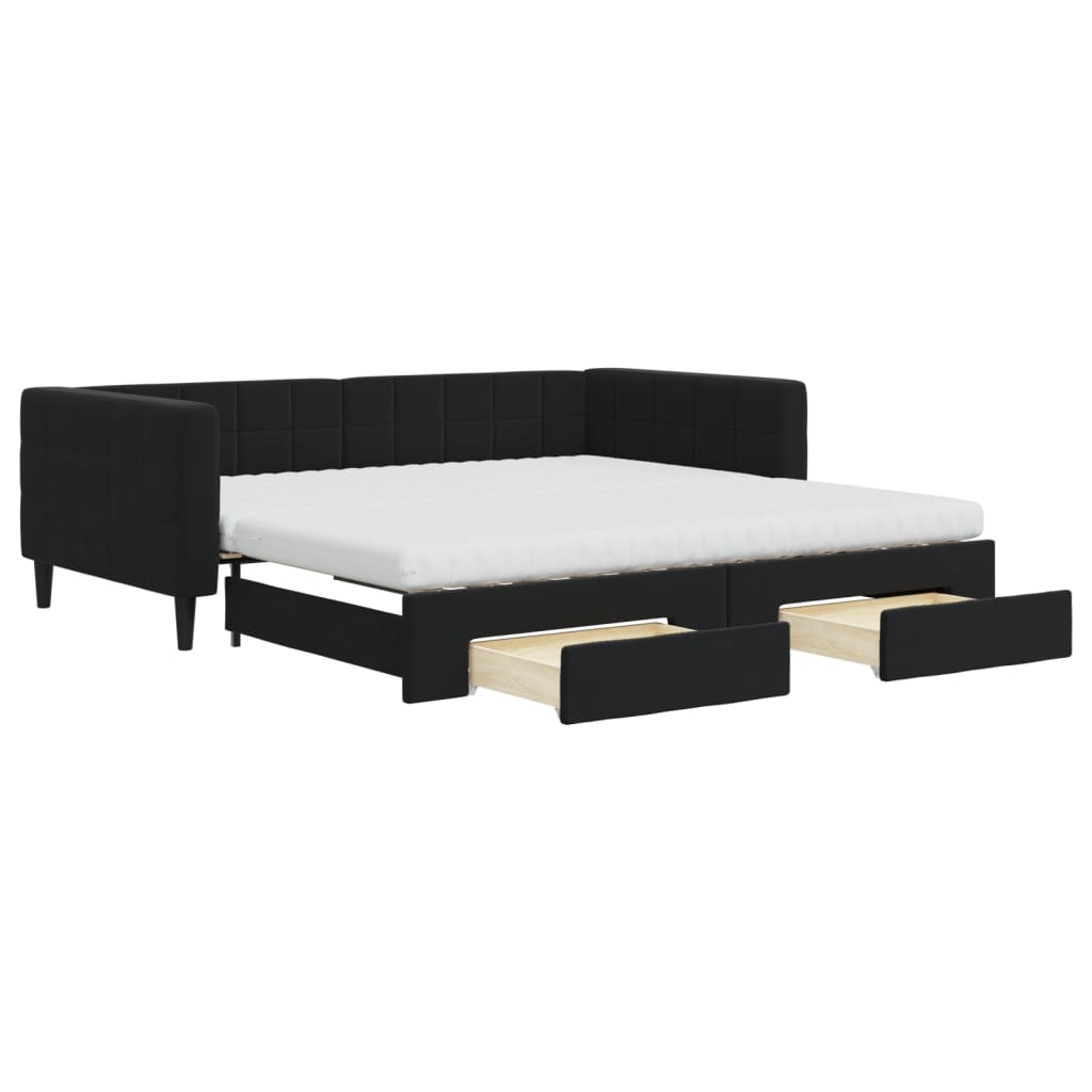 vidaXL Sofa rozsuwana z szufladami, czarna, 100x200 cm, aksamit