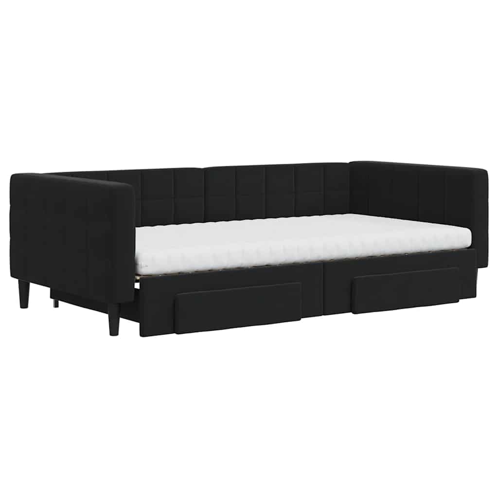 vidaXL Sofa rozsuwana z szufladami, czarna, 100x200 cm, aksamit