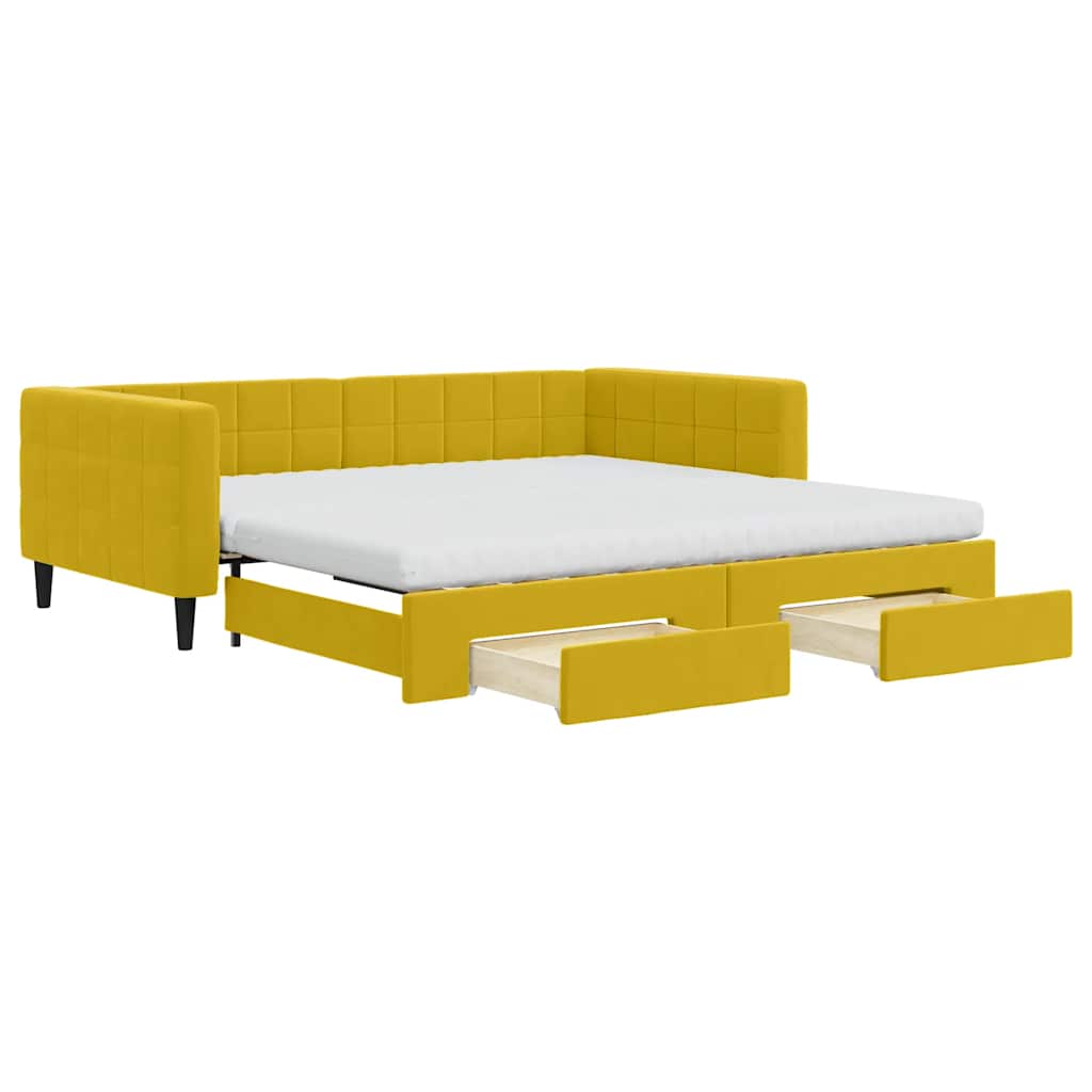 vidaXL Sofa rozsuwana z szufladami, żółta, 100x200 cm, aksamit