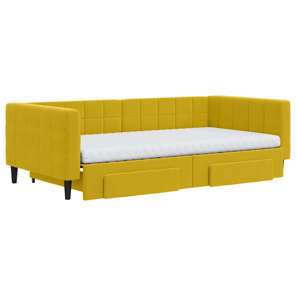 vidaXL Sofa rozsuwana z szufladami, żółta, 100x200 cm, aksamit