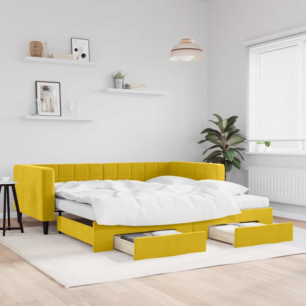 vidaXL Sofa rozsuwana z szufladami, żółta, 100x200 cm, aksamit