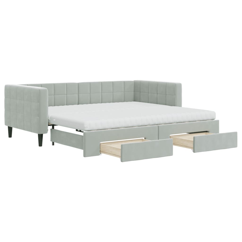 vidaXL Sofa rozsuwana z szufladami, jasnoszara, 90x190 cm, aksamit