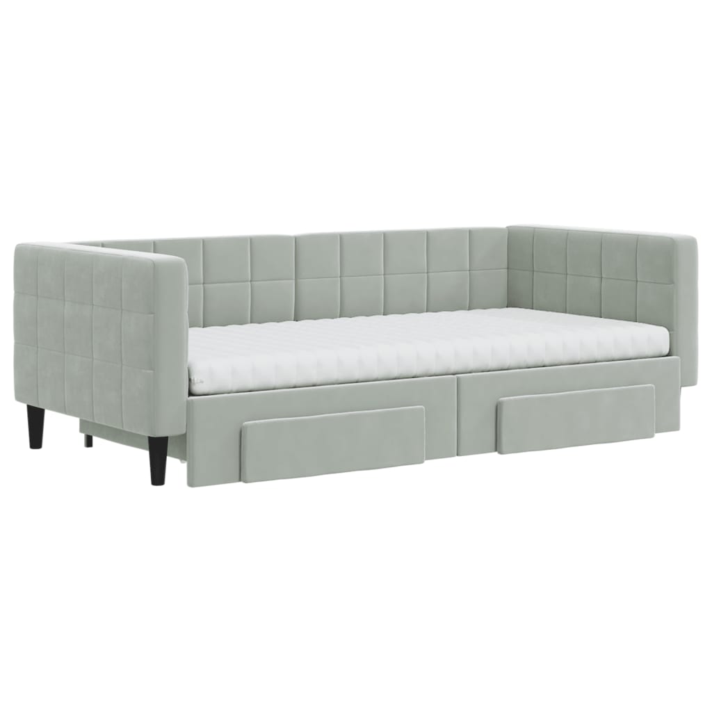 vidaXL Sofa rozsuwana z szufladami, jasnoszara, 90x190 cm, aksamit