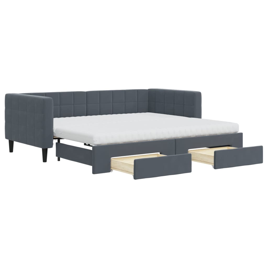 vidaXL Sofa rozsuwana z szufladami, ciemnoszara, 90x190 cm, aksamit