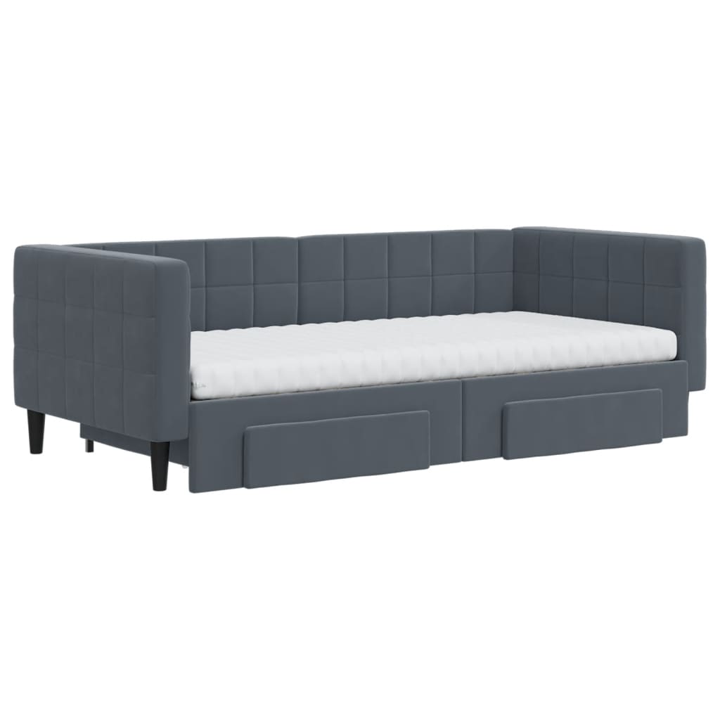 vidaXL Sofa rozsuwana z szufladami, ciemnoszara, 90x190 cm, aksamit