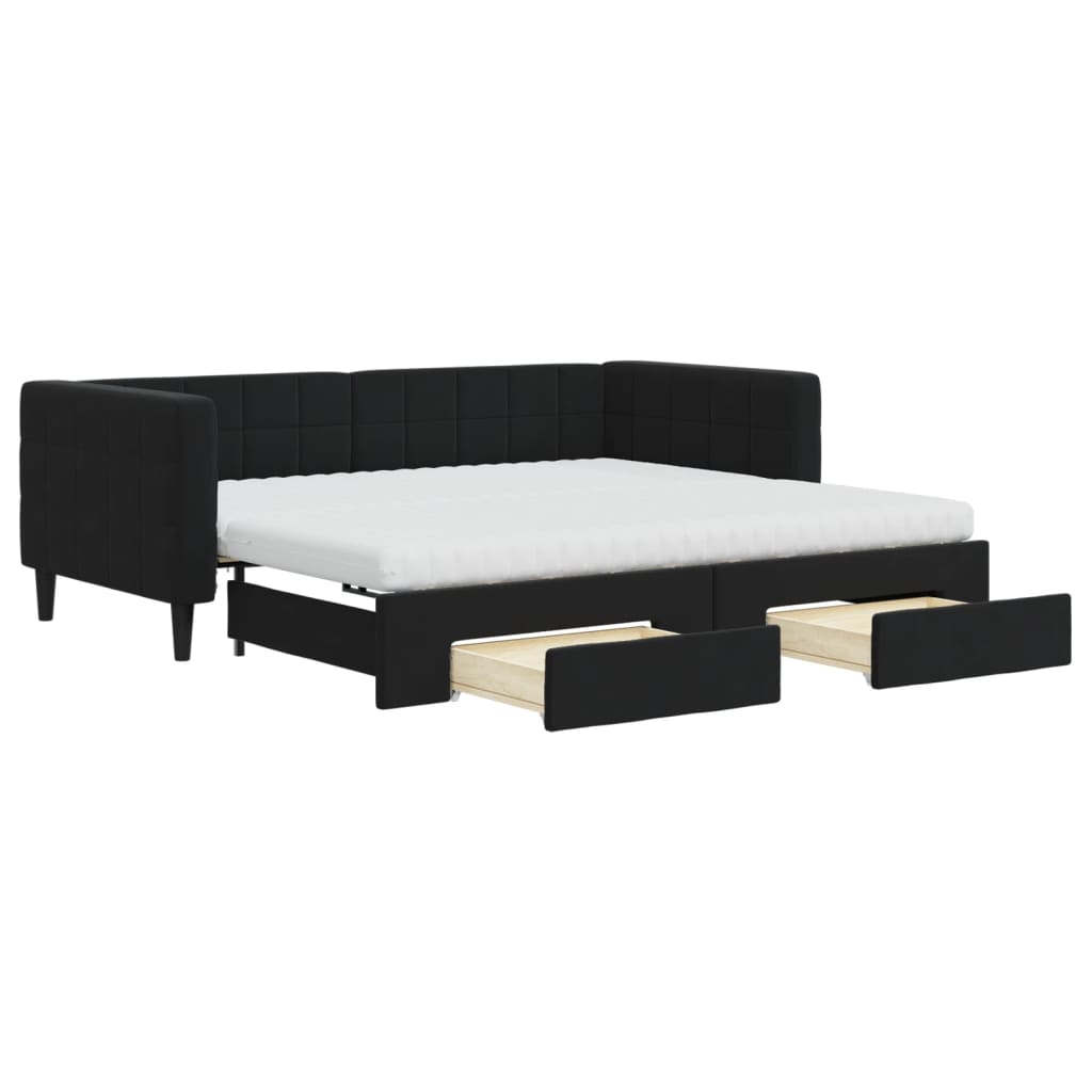 vidaXL Sofa rozsuwana z szufladami, czarna, 90x190 cm, aksamit