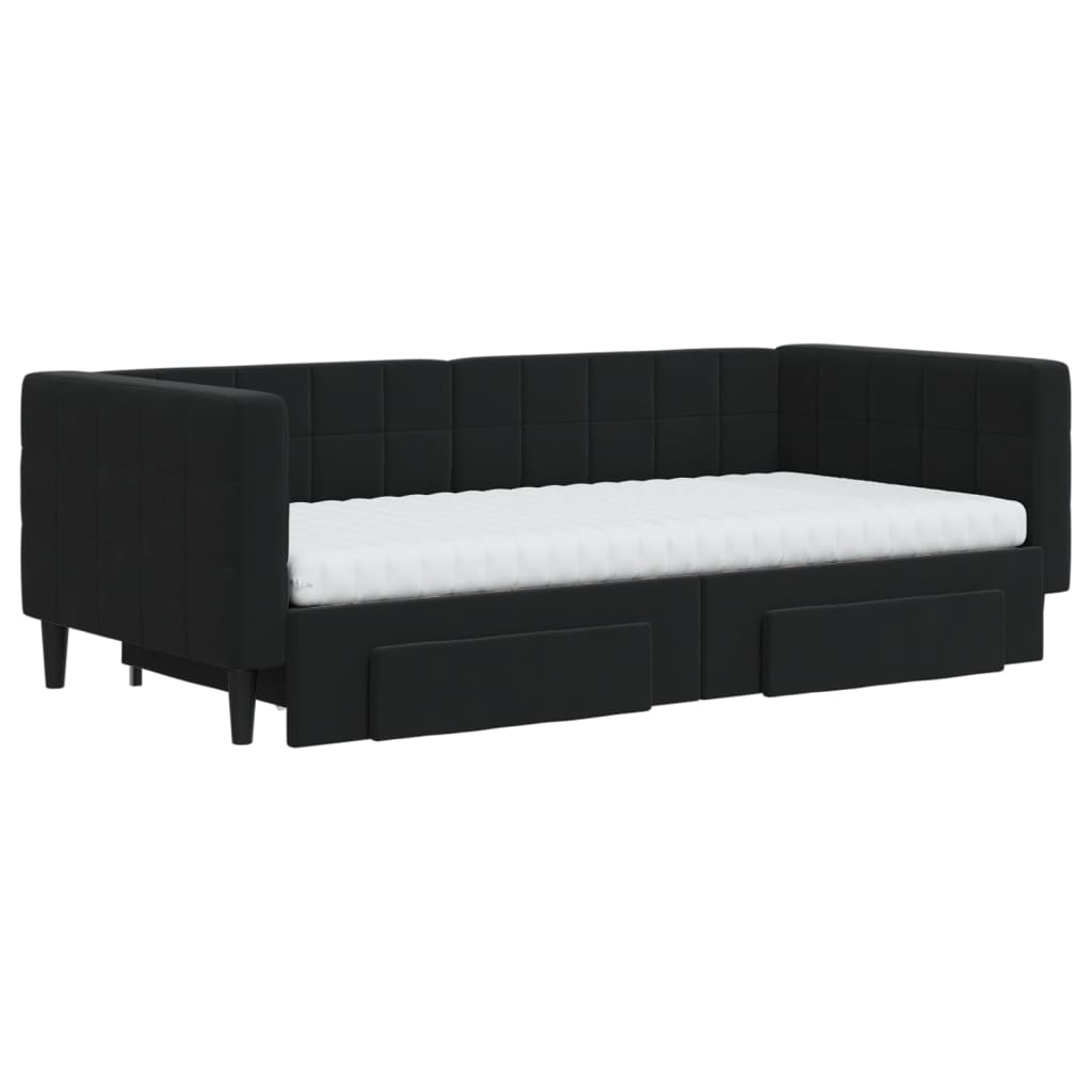 vidaXL Sofa rozsuwana z szufladami, czarna, 90x190 cm, aksamit