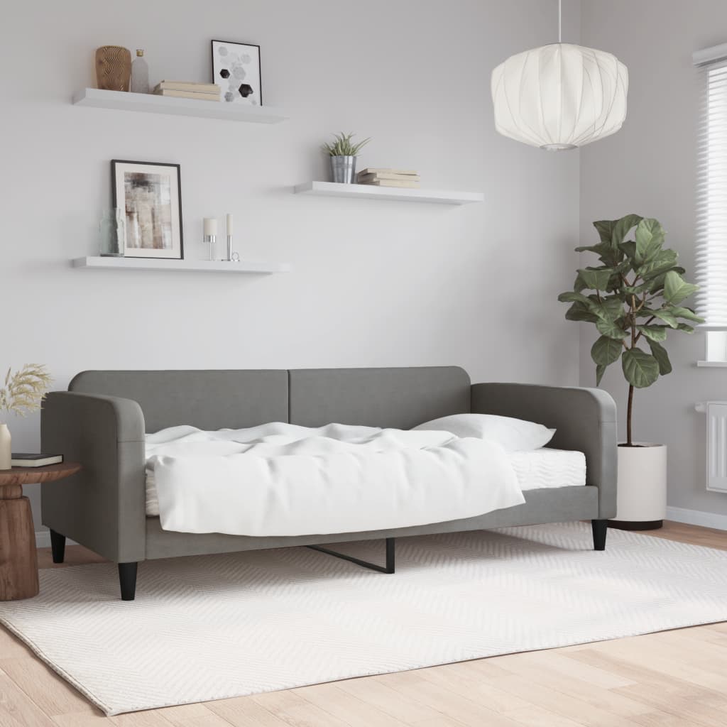 vidaXL Sofa z materacem do spania, ciemnoszara, 90x200 cm, tkanina