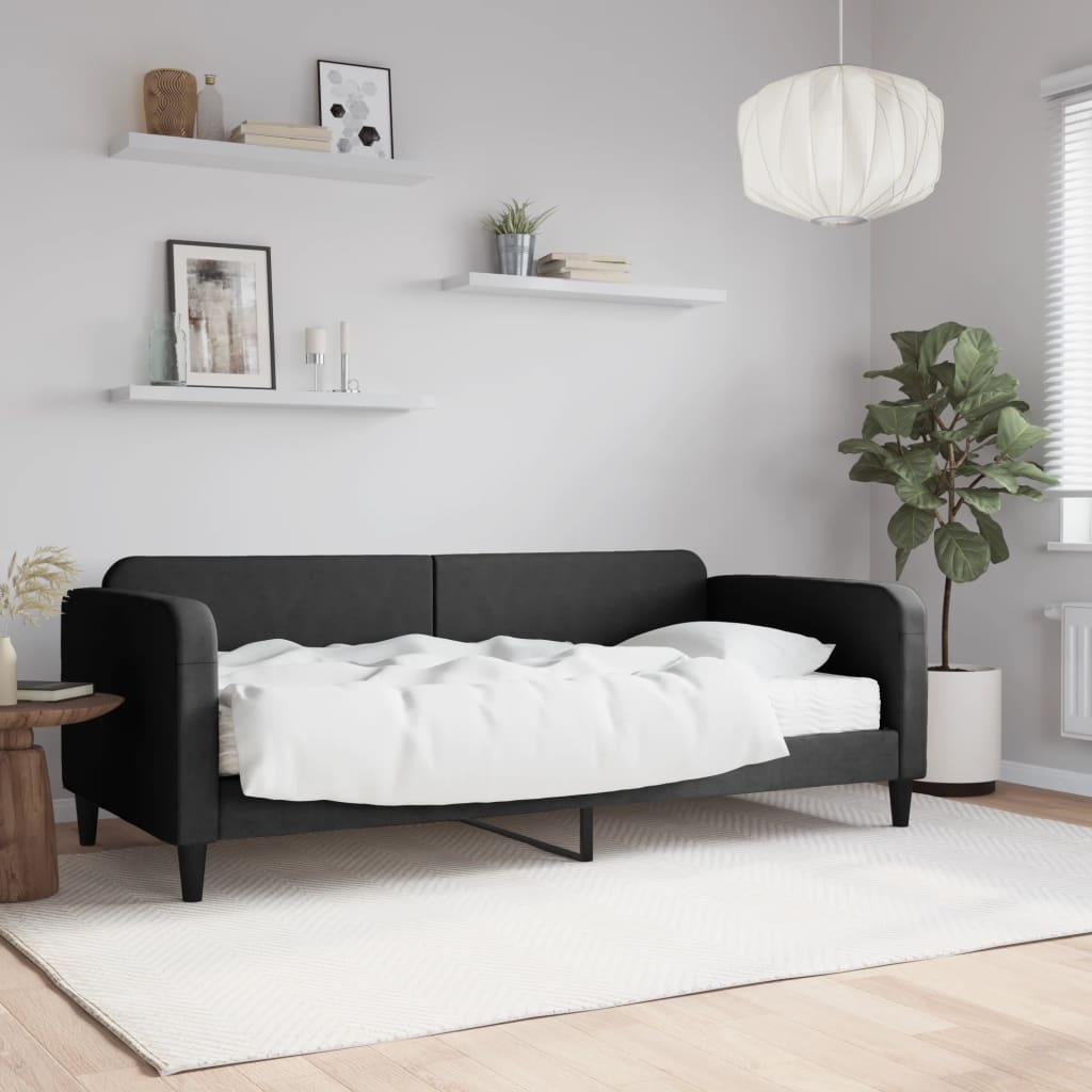 vidaXL Sofa z materacem do spania, czarna, 90x200 cm, tkanina