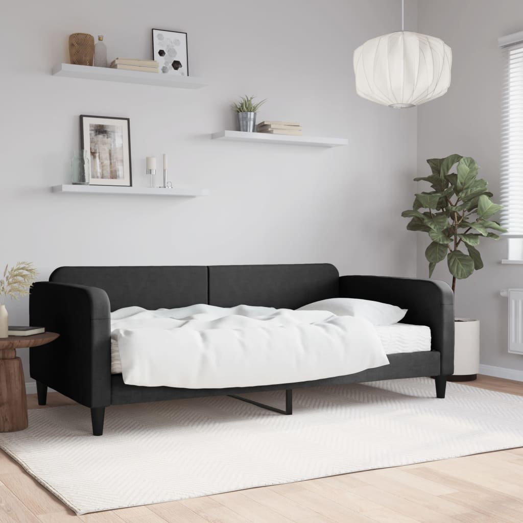 vidaXL Sofa z materacem do spania, czarna, 100x200 cm, tkanina