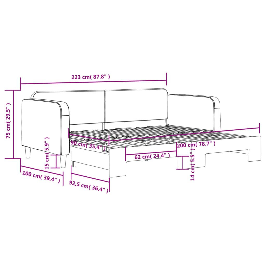 vidaXL Sofa rozsuwana, ciemnoszara, 90x200 cm, tkanina