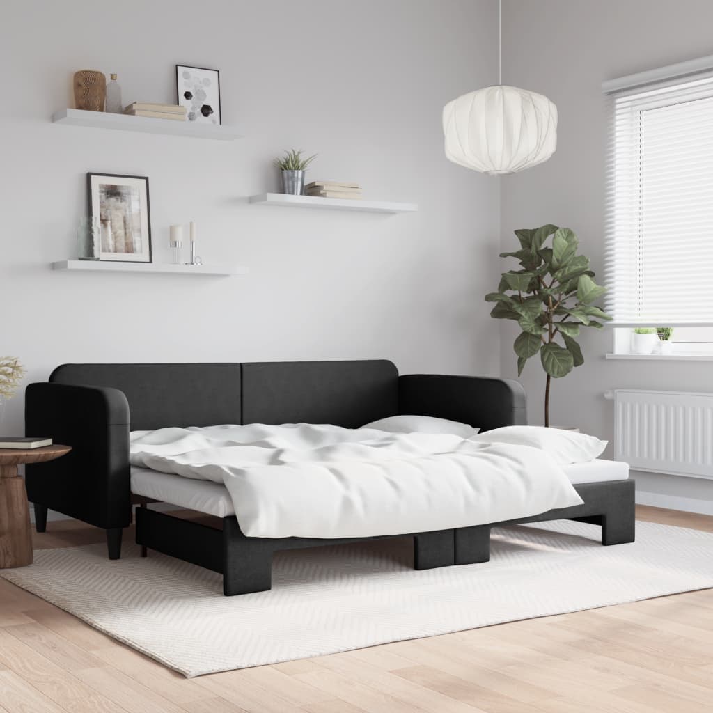 vidaXL Sofa rozsuwana, czarna, 90x200 cm, tkanina
