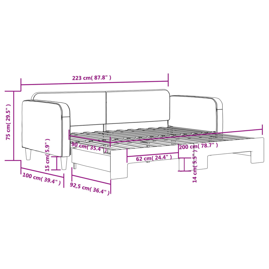 vidaXL Sofa rozsuwana, kolor taupe, 90x200 cm, tkanina