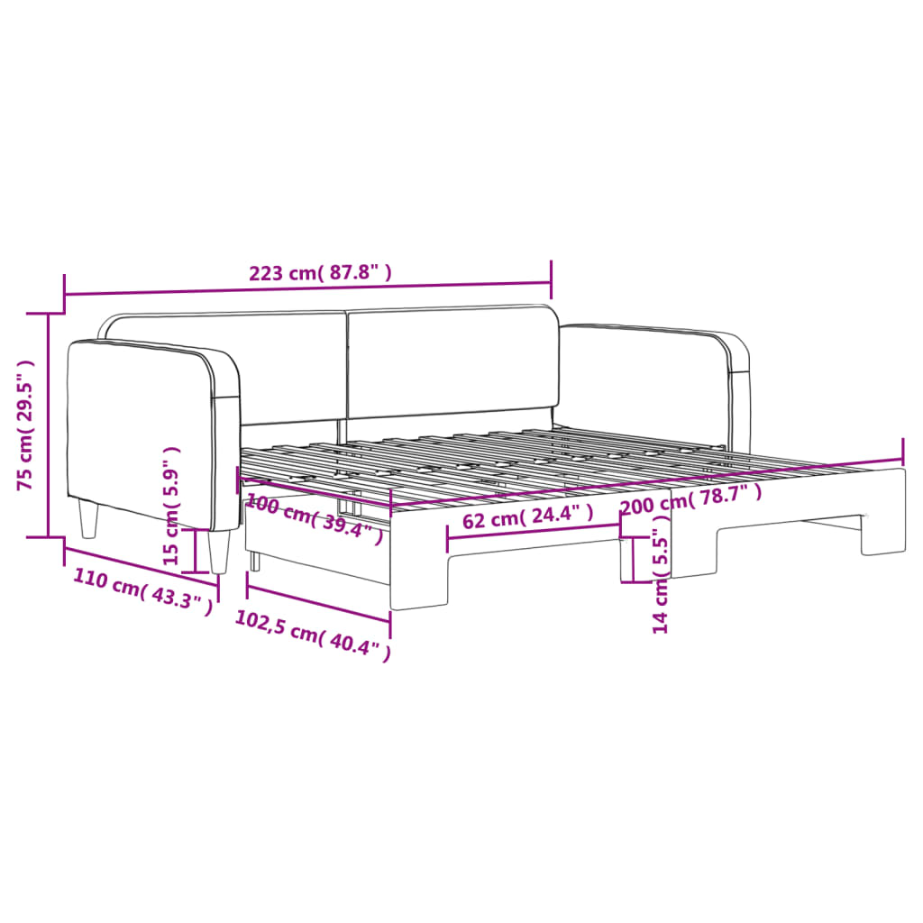vidaXL Sofa rozsuwana, ciemnoszara, 100x200 cm, tkanina