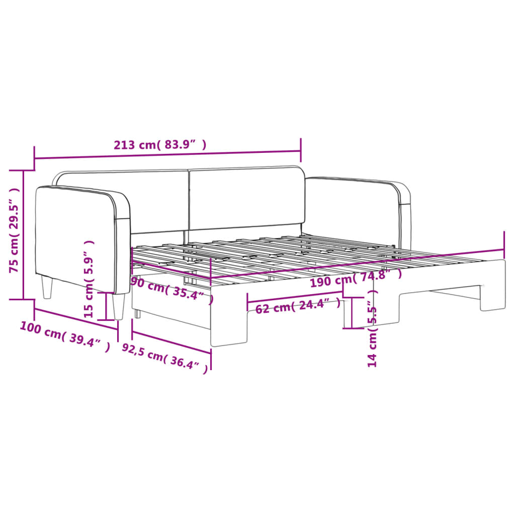 vidaXL Sofa rozsuwana, ciemnoszara, 90x190 cm, tkanina